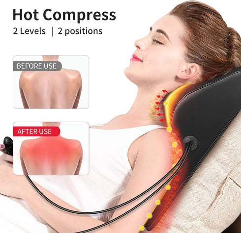 Back & Neck Massager with Heat, Shiatsu Massage Pillow for Pain Relief